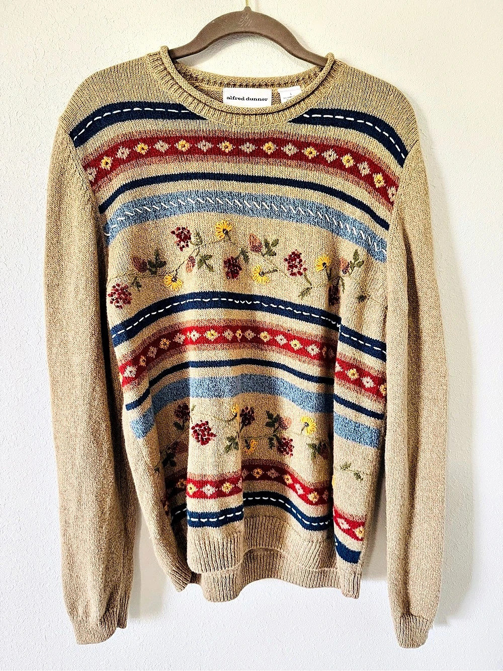 Vintage Alfred Dunner Floral Striped Sweater Size Large